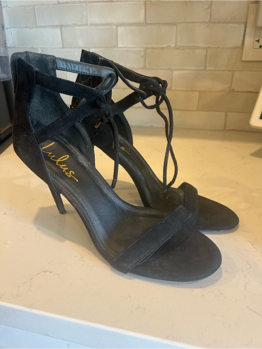 Lulu's Black Suede Lace-Up Stiletto Heels